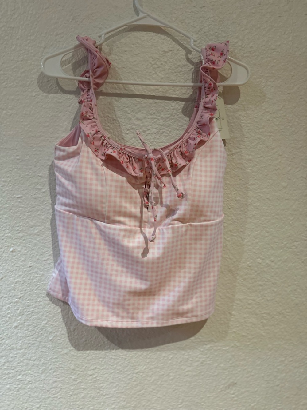 Pink Gingham Ruffle Tank Top